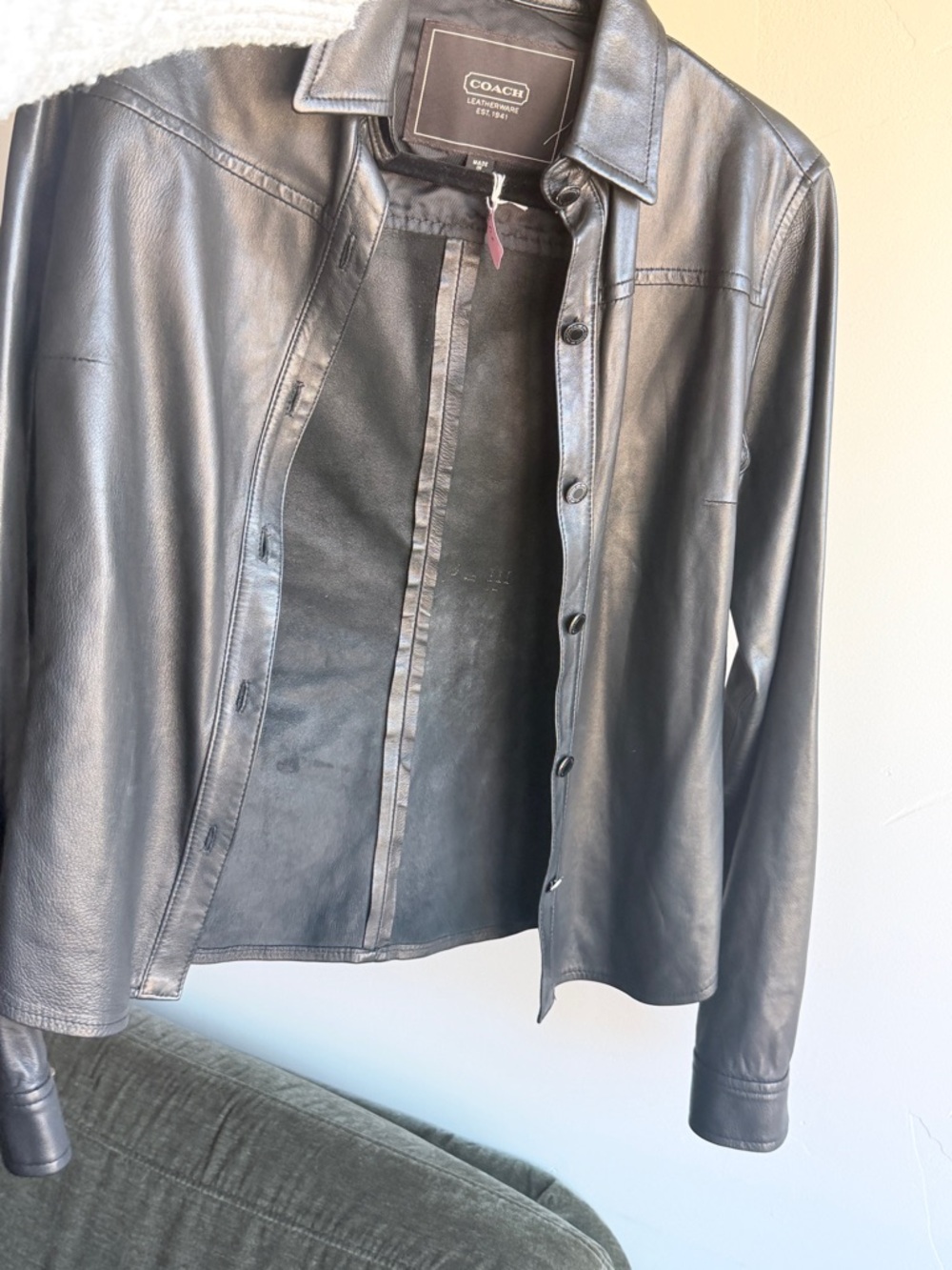 Coach Black Leather Button-Front Jacket